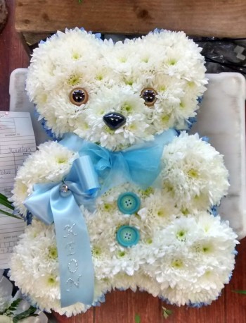 Blue and white mini teddy bear
