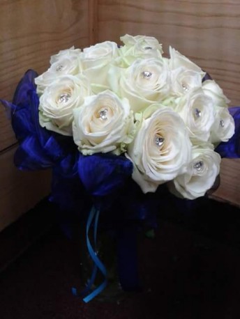 Blue and white brides bouquet